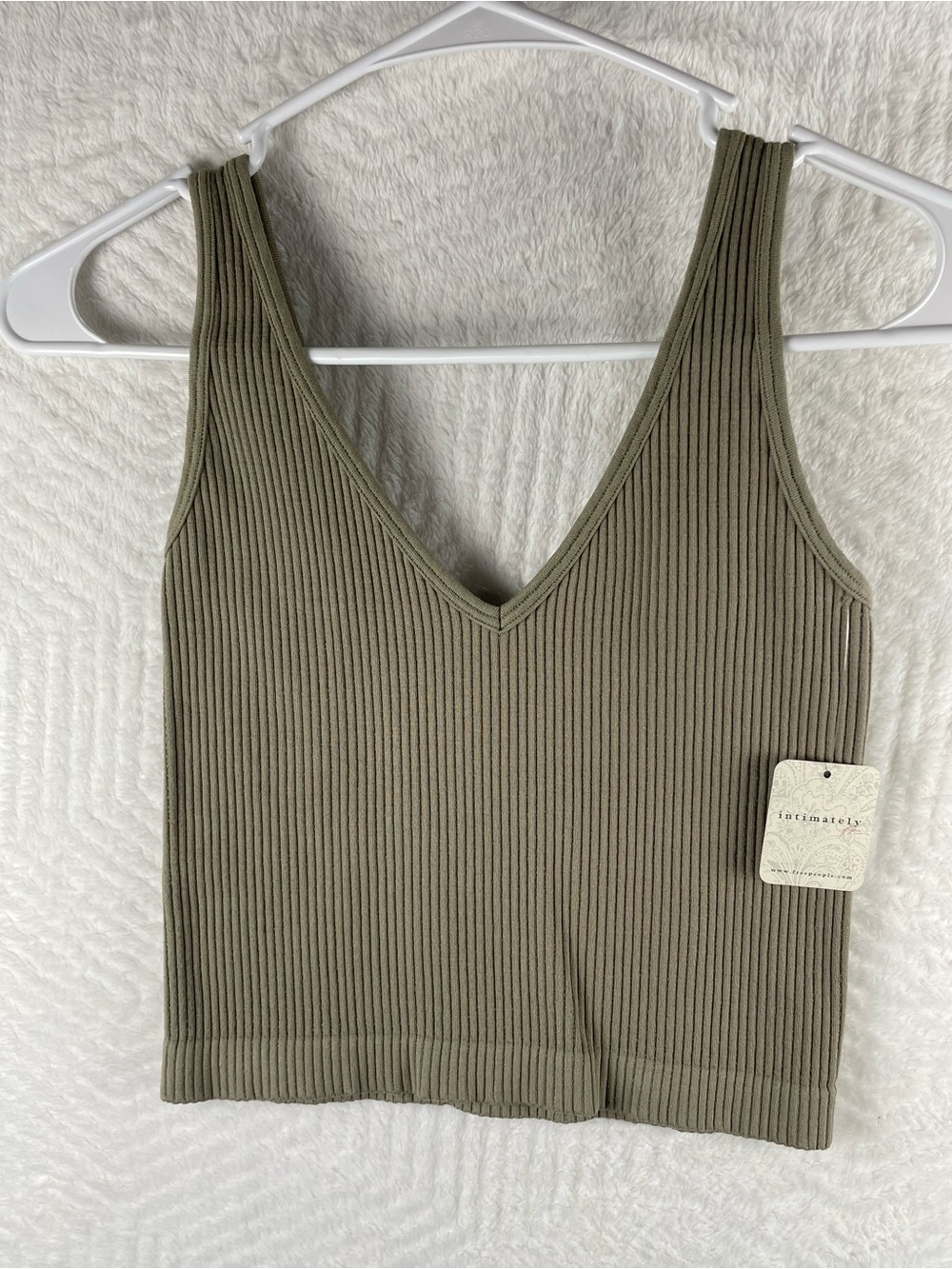Free People Ribbed V-Neck Tank Top - Olive Green